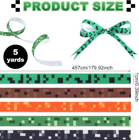 5 PCS Pixel Ribbons ، خمسة أنماط Pixel Print Video Game موضوع الشريط ، مستلزمات زخارف حفلة عيد ميلاد للهدية ديكورات الحفلات DIY Scrapbooking & Hair Accessories in Kuwait