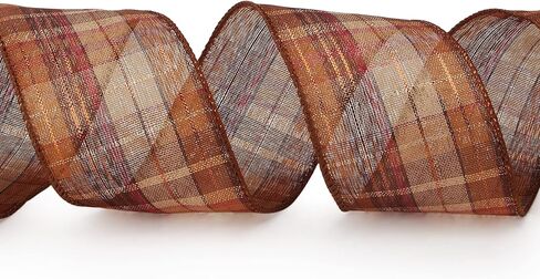 Ribbli Fall Burlap Wired Ribbon with Gold Foil, 1.5 Inch x 10 Yard,Plaid Ribbon,Check Ribbon for Big Bow,Fall Wreath,Gift Wrapping, Copper/Burgundy/Brown in Saudi Arabia