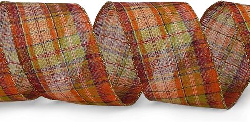Ribbli Fall Burlap Wired Ribbon with Gold Foil, 1.5 Inch x 10 Yard,Plaid Ribbon,Check Ribbon for Big Bow,Fall Wreath,Gift Wrapping, Copper/Burgundy/Brown in Saudi Arabia