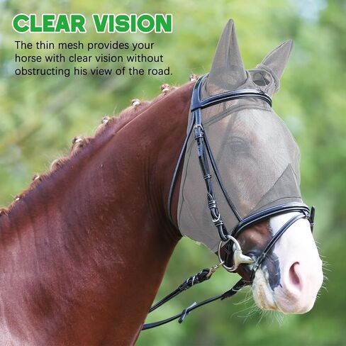 2 PCS Horse Fly Mask مع آذان قابلة للتعديل UV Protection Horse Fly Mask Accessories مساحة كبيرة للعين مع آذان لصيف الخيول والأسود والرمادي ، L. in Kuwait