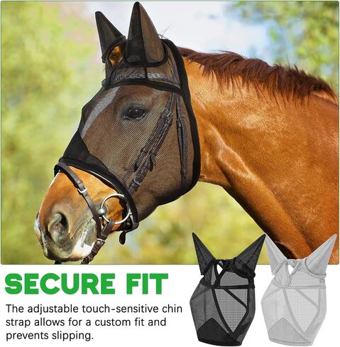 2 PCS Horse Fly Mask مع آذان قابلة للتعديل UV Protection Horse Fly Mask Accessories مساحة كبيرة للعين مع آذان لصيف الخيول والأسود والرمادي ، L. in Kuwait