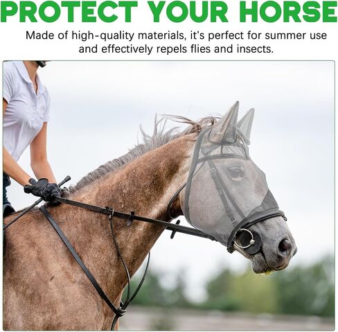 2 PCS Horse Fly Mask مع آذان قابلة للتعديل UV Protection Horse Fly Mask Accessories مساحة كبيرة للعين مع آذان لصيف الخيول والأسود والرمادي ، L. in Kuwait