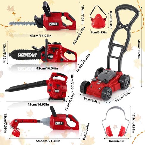 7 Pcs Toy Leaf Blower Lawn Trimmer Toy Chainsaw Lawn Cutter Push Lawn Mower Set Battery Set with Masks and Earmuffs Gardening Tool Set Toy Gardening Equipment for Christmas in Saudi Arabia