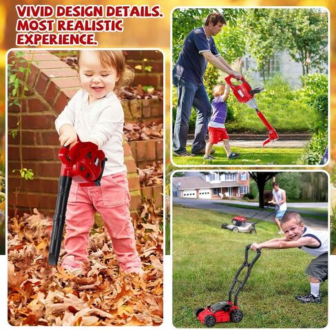 7 Pcs Toy Leaf Blower Lawn Trimmer Toy Chainsaw Lawn Cutter Push Lawn Mower Set Battery Set with Masks and Earmuffs Gardening Tool Set Toy Gardening Equipment for Christmas in Saudi Arabia