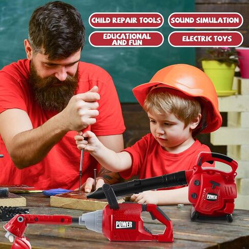 7 Pcs Toy Leaf Blower Lawn Trimmer Toy Chainsaw Lawn Cutter Push Lawn Mower Set Battery Set with Masks and Earmuffs Gardening Tool Set Toy Gardening Equipment for Christmas in Saudi Arabia