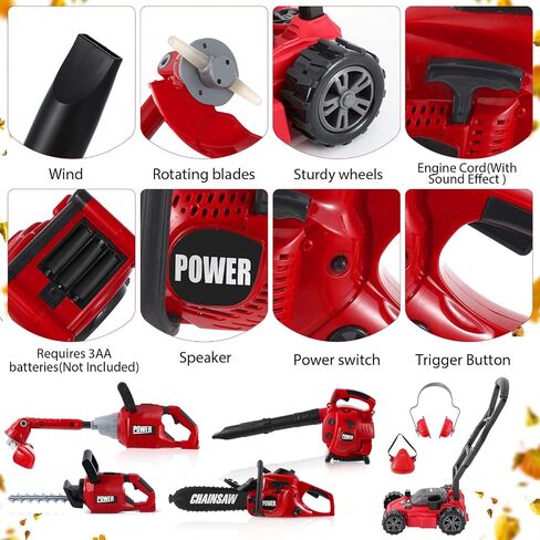 7 Pcs Toy Leaf Blower Lawn Trimmer Toy Chainsaw Lawn Cutter Push Lawn Mower Set Battery Set with Masks and Earmuffs Gardening Tool Set Toy Gardening Equipment for Christmas in Saudi Arabia