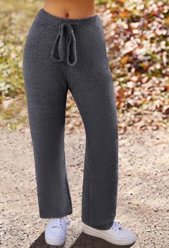 MEROKEETY Women's 2 Piece Outfits Fuzzy Fleece Pajama Set Long Sleeve Top Wide Leg Pants Loungewear in Saudi Arabia
