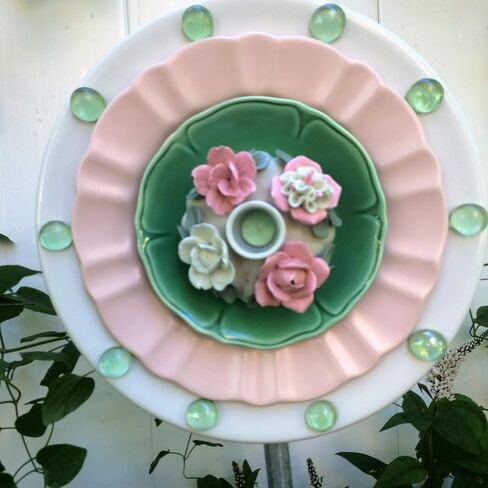 #116717 Unique Flower Garden Plate Handmade From Recycled Materials To Add Color and Personality To Your Garden! Price includes shipping! in Saudi Arabia