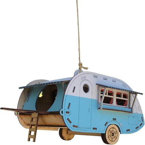 Bird's Wood Shack 3D Wooden Vintage Camper Birdhouse - من السهل تجميع ملحق ديكور حديقة | مصنوع من البلطيق بيرشوود in Kuwait