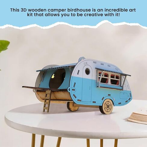 Bird's Wood Shack 3D Wooden Vintage Camper Birdhouse - من السهل تجميع ملحق ديكور حديقة | مصنوع من البلطيق بيرشوود in Kuwait