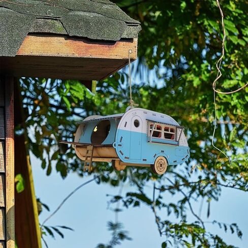 Bird's Wood Shack 3D Wooden Vintage Camper Birdhouse - من السهل تجميع ملحق ديكور حديقة | مصنوع من البلطيق بيرشوود in Kuwait