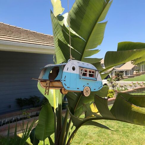Bird's Wood Shack 3D Wooden Vintage Camper Birdhouse - من السهل تجميع ملحق ديكور حديقة | مصنوع من البلطيق بيرشوود in Kuwait