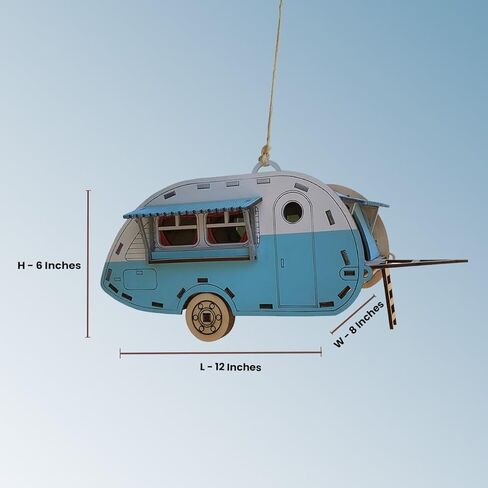 Bird's Wood Shack 3D Wooden Vintage Camper Birdhouse - من السهل تجميع ملحق ديكور حديقة | مصنوع من البلطيق بيرشوود in Kuwait