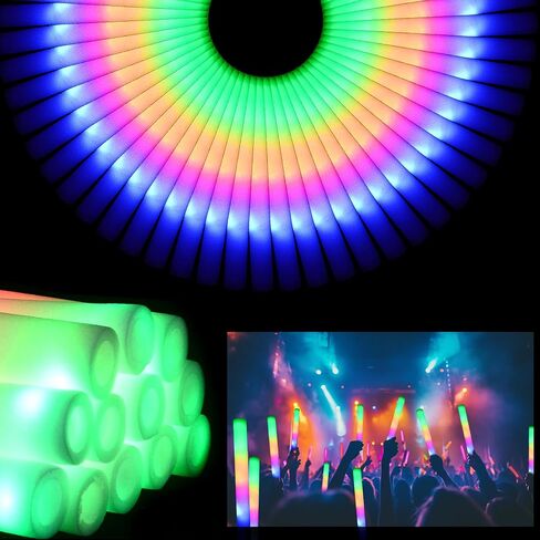 36 Pcs LED Foam Glow Sticks Bulk,Glow in The Dark Party Supplies，Foam Light Up Sticks 3 Modes of Color Flashing for Birthday,Wedding,Raves,Carnival,Halloween Christmas,New Year,Concert in Saudi Arabia