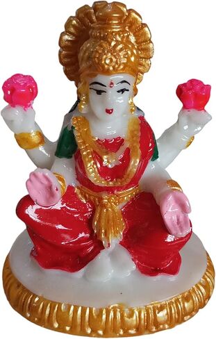 الرخام الأبيض Laxmi Ganesh Idol مع Multicolor Chowki | تمثال رخامي مصنوع يدويًا للمنزل المعبد والديكور الاحتفالي in Saudi Arabia