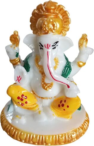 الرخام الأبيض Laxmi Ganesh Idol مع Multicolor Chowki | تمثال رخامي مصنوع يدويًا للمنزل المعبد والديكور الاحتفالي in Saudi Arabia