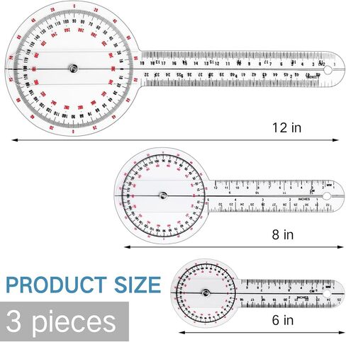 Zonon 3 Pcs Goniometer Transparent Orthopedic Angle Ruler Plastic 360 Degree Clear Goniometer Protractor Physical Therapy for Measurement Tool Angle Ruler Sports Training​ (6/8/12 Inch) in Saudi Arabia