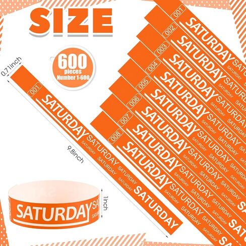 Henoyso 600 PCS Saturday Paper Wristbands Paper Event Paper Paperts party party barty barty barty for the أحداث يوم الأسبوع (أحمر) in Kuwait
