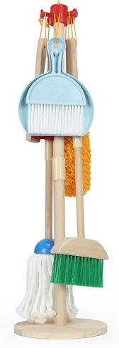 مجموعة تنظيف الأطفال Wooden-Play Play Housekeeping Kit مع Broom ، Mop ، Duster ، Dustpan ، Brushes ، Rag & Stand-Montessori Cleaning Toys Gift for Toddlers Age 3-6 in Saudi Arabia