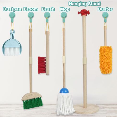 مجموعة تنظيف الأطفال Wooden-Play Play Housekeeping Kit مع Broom ، Mop ، Duster ، Dustpan ، Brushes ، Rag & Stand-Montessori Cleaning Toys Gift for Toddlers Age 3-6 in Saudi Arabia