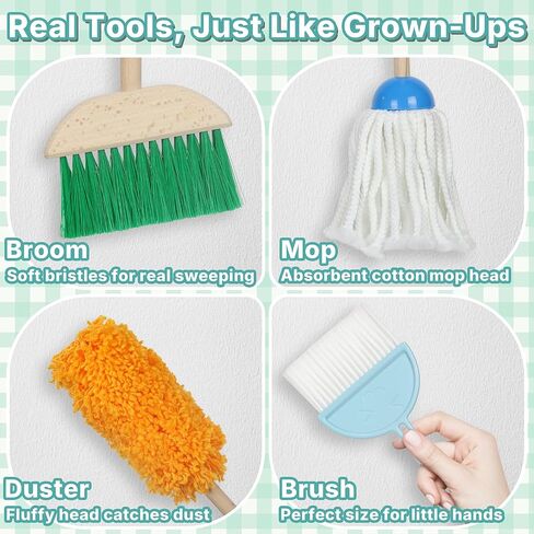 مجموعة تنظيف الأطفال Wooden-Play Play Housekeeping Kit مع Broom ، Mop ، Duster ، Dustpan ، Brushes ، Rag & Stand-Montessori Cleaning Toys Gift for Toddlers Age 3-6 in Saudi Arabia