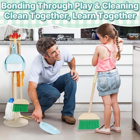 مجموعة تنظيف الأطفال Wooden-Play Play Housekeeping Kit مع Broom ، Mop ، Duster ، Dustpan ، Brushes ، Rag & Stand-Montessori Cleaning Toys Gift for Toddlers Age 3-6 in Saudi Arabia