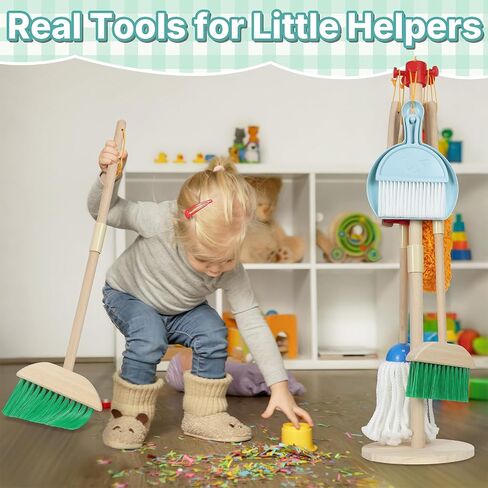 مجموعة تنظيف الأطفال Wooden-Play Play Housekeeping Kit مع Broom ، Mop ، Duster ، Dustpan ، Brushes ، Rag & Stand-Montessori Cleaning Toys Gift for Toddlers Age 3-6 in Saudi Arabia