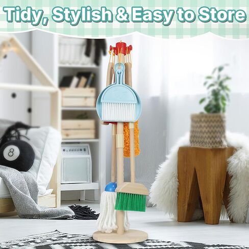 مجموعة تنظيف الأطفال Wooden-Play Play Housekeeping Kit مع Broom ، Mop ، Duster ، Dustpan ، Brushes ، Rag & Stand-Montessori Cleaning Toys Gift for Toddlers Age 3-6 in Saudi Arabia