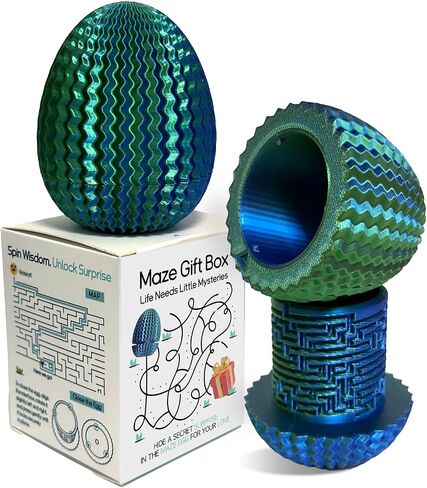Mystery Egg Maze Box Gift, Money Puzzle Box for Cash, 3D Printed, Maze Game with Hidden Compartment, Treasures, Reusable Gift for Adults & Kids, Birthday, Christmas, Halloween, Easter (Bluegreen) in Saudi Arabia