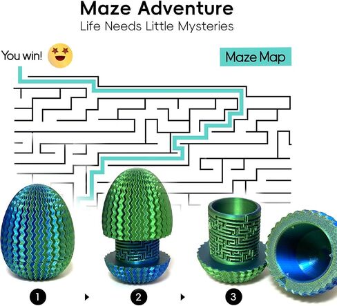 Mystery Egg Maze Box Gift, Money Puzzle Box for Cash, 3D Printed, Maze Game with Hidden Compartment, Treasures, Reusable Gift for Adults & Kids, Birthday, Christmas, Halloween, Easter (Bluegreen) in Saudi Arabia