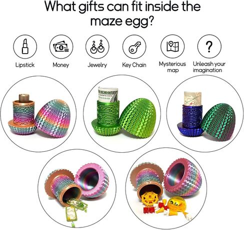 Mystery Egg Maze Box Gift, Money Puzzle Box for Cash, 3D Printed, Maze Game with Hidden Compartment, Treasures, Reusable Gift for Adults & Kids, Birthday, Christmas, Halloween, Easter (Bluegreen) in Saudi Arabia