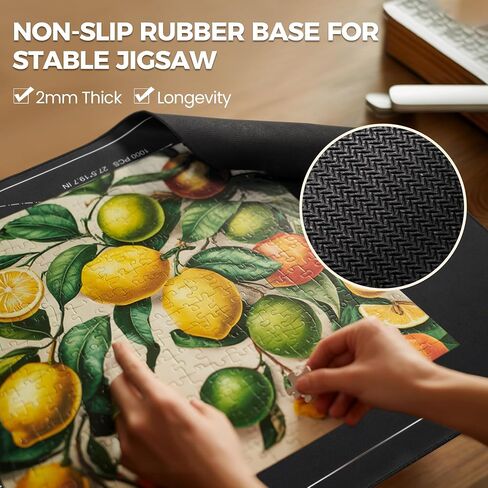 ropoda 1500 Pieces 46" x 26 "Puzzle Mat Roll Up, Puzzle Saver with 4 Large Sorting Trays & Travel Storage Bag, Portable Rollup Puzzles Keeper (Black) in Kuwait