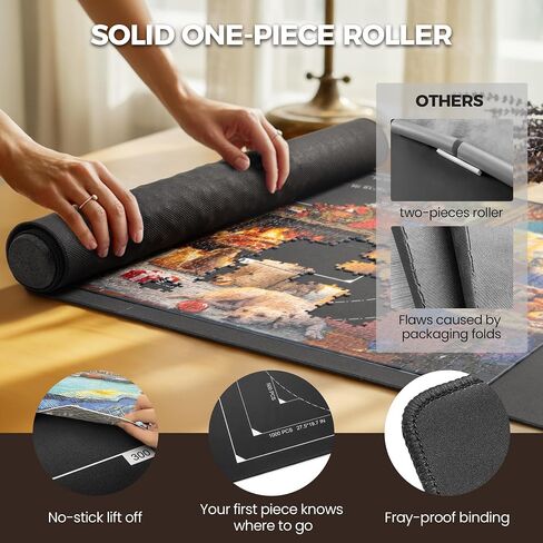 ropoda 1500 Pieces 46" x 26 "Puzzle Mat Roll Up, Puzzle Saver with 4 Large Sorting Trays & Travel Storage Bag, Portable Rollup Puzzles Keeper (Black) in Kuwait