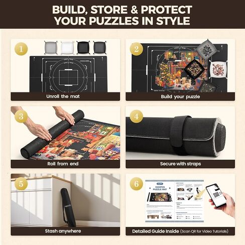 ropoda 1500 Pieces 46" x 26 "Puzzle Mat Roll Up, Puzzle Saver with 4 Large Sorting Trays & Travel Storage Bag, Portable Rollup Puzzles Keeper (Black) in Kuwait