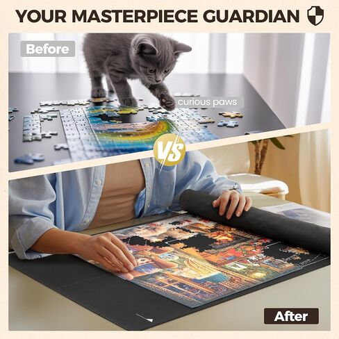 ropoda 1500 Pieces 46" x 26 "Puzzle Mat Roll Up, Puzzle Saver with 4 Large Sorting Trays & Travel Storage Bag, Portable Rollup Puzzles Keeper (Black) in Kuwait