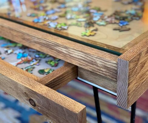 Rustic Puzzle Coffee Table with Removable Glass top - Includes 2 Hidden Drawers - 24x36. 100% Made in The USA in Saudi Arabia