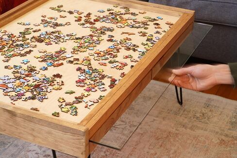 Rustic Puzzle Coffee Table with Removable Glass top - Includes 2 Hidden Drawers - 24x36. 100% Made in The USA in Saudi Arabia