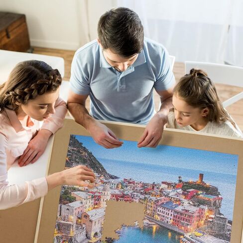 لوحة الألغاز ، Wood City 1500 قطعة ألغاز خشبية بانوراما مع أدراج ، طاولة ألغاز محمولة 35 "× 27" مع أغلفة ، طاولة ألغاز بانوراما دوارة للأطفال والبالغين in Kuwait