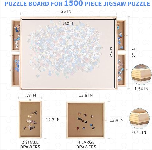 لوحة الألغاز ، Wood City 1500 قطعة ألغاز خشبية بانوراما مع أدراج ، طاولة ألغاز محمولة 35 "× 27" مع أغلفة ، طاولة ألغاز بانوراما دوارة للأطفال والبالغين in Kuwait