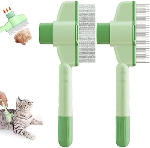 Cat Comb Dog Comb Pet Hair Removal Tool Flea for Cats and Dog Lice Cat Brush with Release Button Self-Cleaning with Long & Short Stainless Steel Metal Teeth for Shedding in Saudi Arabia