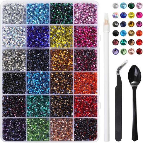Hotfix Rhinestones Mixed 24 Colors, SS10 Rhinestones for Crafts Clothes, Hotfix Crystals with 1 Tweezers, 1 Wax Pencil and 1 Spoon in Saudi Arabia