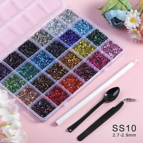 Hotfix Rhinestones Mixed 24 Colors, SS10 Rhinestones for Crafts Clothes, Hotfix Crystals with 1 Tweezers, 1 Wax Pencil and 1 Spoon in Saudi Arabia