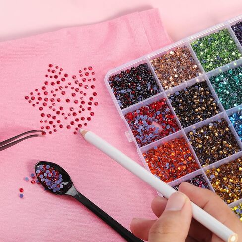Hotfix Rhinestones Mixed 24 Colors, SS10 Rhinestones for Crafts Clothes, Hotfix Crystals with 1 Tweezers, 1 Wax Pencil and 1 Spoon in Saudi Arabia