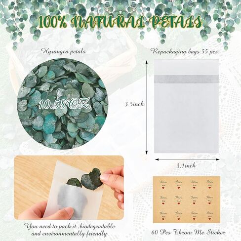 Biodegradable Confetti 10.58 Oz eucalyptus leaves Dried Flower Petals with Throw Me Stickers Confetti Biodegradable Flower Petals for Valentines Decor(Eucalyptus Leaves,Multi Color,55 Pcs) in Saudi Arabia