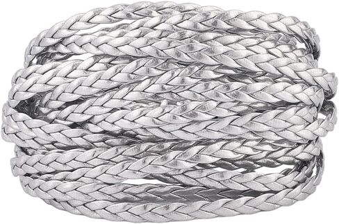 GORGECRAFT 5.5 Yard Metallic Braided Leather Cord String Rope Folded 5mm Silver Flat PU Leather Rope with 3 Strands Leatherette Braiding String Thread for DIY Crafts Bracelet Necklace Jewelry Making in Saudi Arabia