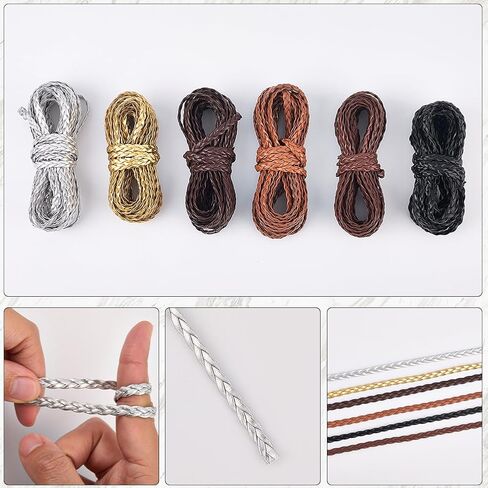 GORGECRAFT 5.5 Yard Metallic Braided Leather Cord String Rope Folded 5mm Silver Flat PU Leather Rope with 3 Strands Leatherette Braiding String Thread for DIY Crafts Bracelet Necklace Jewelry Making in Saudi Arabia
