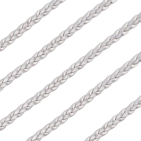 GORGECRAFT 5.5 Yard Metallic Braided Leather Cord String Rope Folded 5mm Silver Flat PU Leather Rope with 3 Strands Leatherette Braiding String Thread for DIY Crafts Bracelet Necklace Jewelry Making in Saudi Arabia