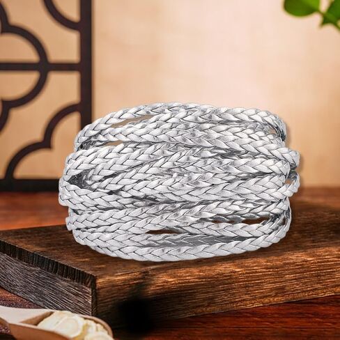 GORGECRAFT 5.5 Yard Metallic Braided Leather Cord String Rope Folded 5mm Silver Flat PU Leather Rope with 3 Strands Leatherette Braiding String Thread for DIY Crafts Bracelet Necklace Jewelry Making in Saudi Arabia