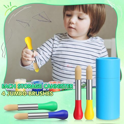 12 Pack Watercolor Paint Brushes Bulk Set for Kids Baby Toddler-4 Pcs Per Set Jumbo Brushes with Chubby Wood Handles for Easy Grip Paintbrushes Non Toxic Bristles for Art Craft (Colored) in Saudi Arabia