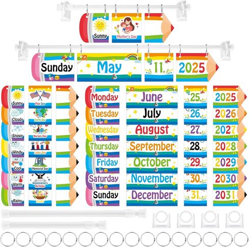 Pasimy 96 PCS قلم رصاص Flip Clendar Classroom Decorations Flip Flip Flip Bulletin Poard مع حاملي قضيب للعودة إلى درس المدرسة مستلزمات الجدران المدرسية المدرسية. in Kuwait